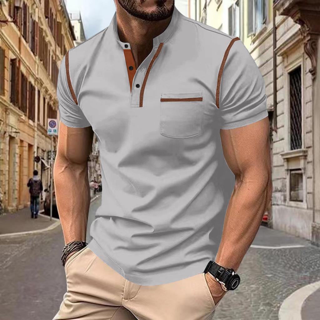 Heren T-shirt met korte mouwen, zakje en kraag, casual top met revers