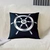 Nautical Ship Wheel Print Throw Pillow Cover Navy Blue Coastal Rudder Art Cushion Case For Ocean Themed Home Decor Sofa Couch