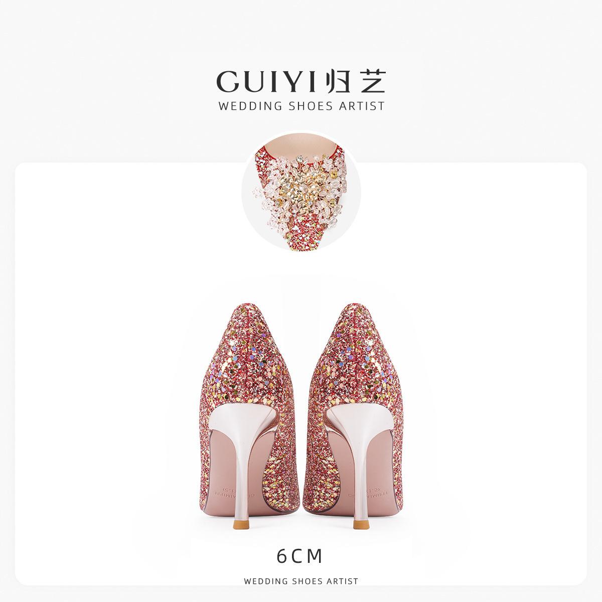 

Свадебная обувь женская 2025 лето новая красная свадебная обувь на высоком каблуке Сюхэ одежда для тоста выход в свет хрустальная обувь 34