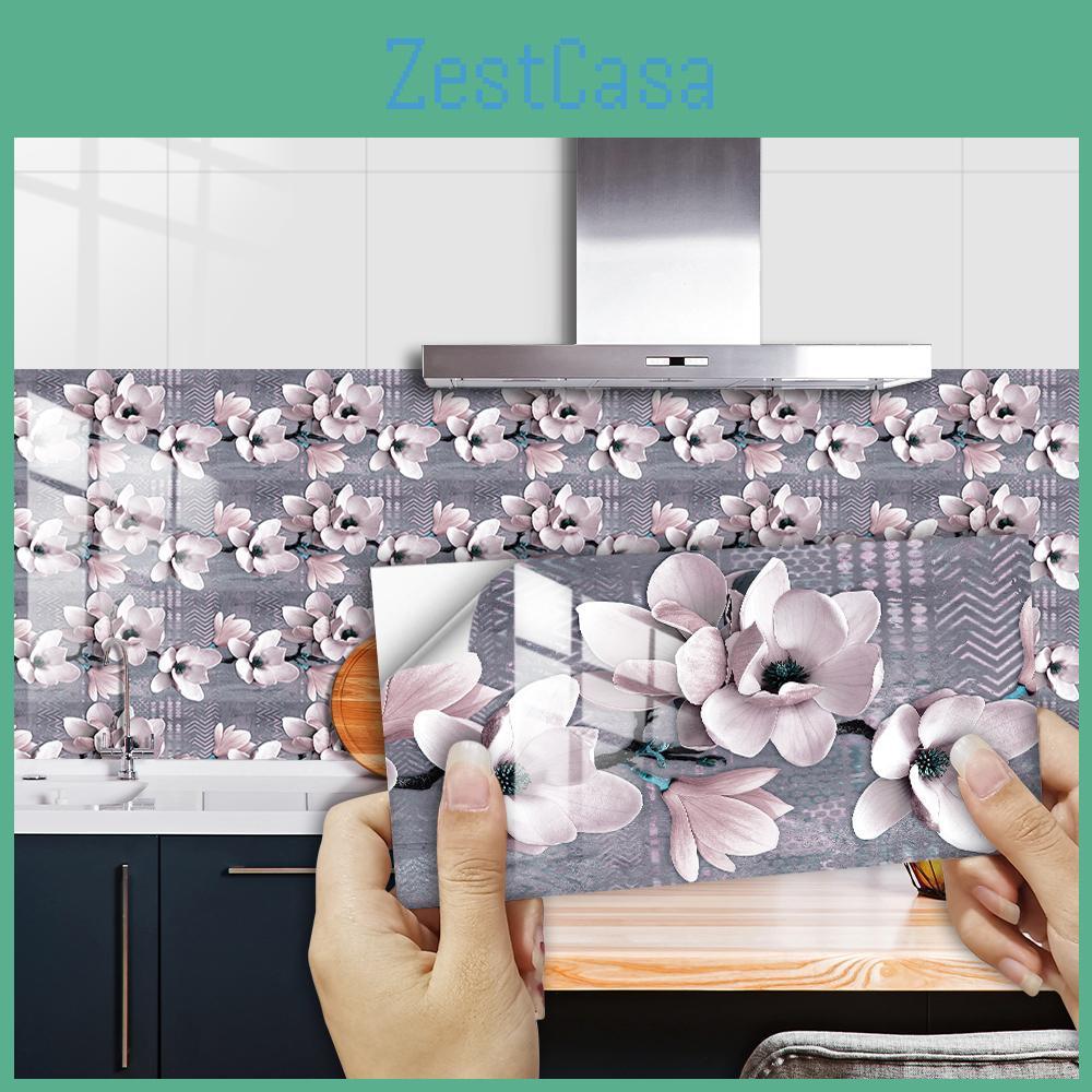 Flowers Tiles 10pcs Pattern Wall Sticker 15x30cm Kitchen Oilproof Bathroom Washbasin Waterproof Peel Stick Art Wall Decals