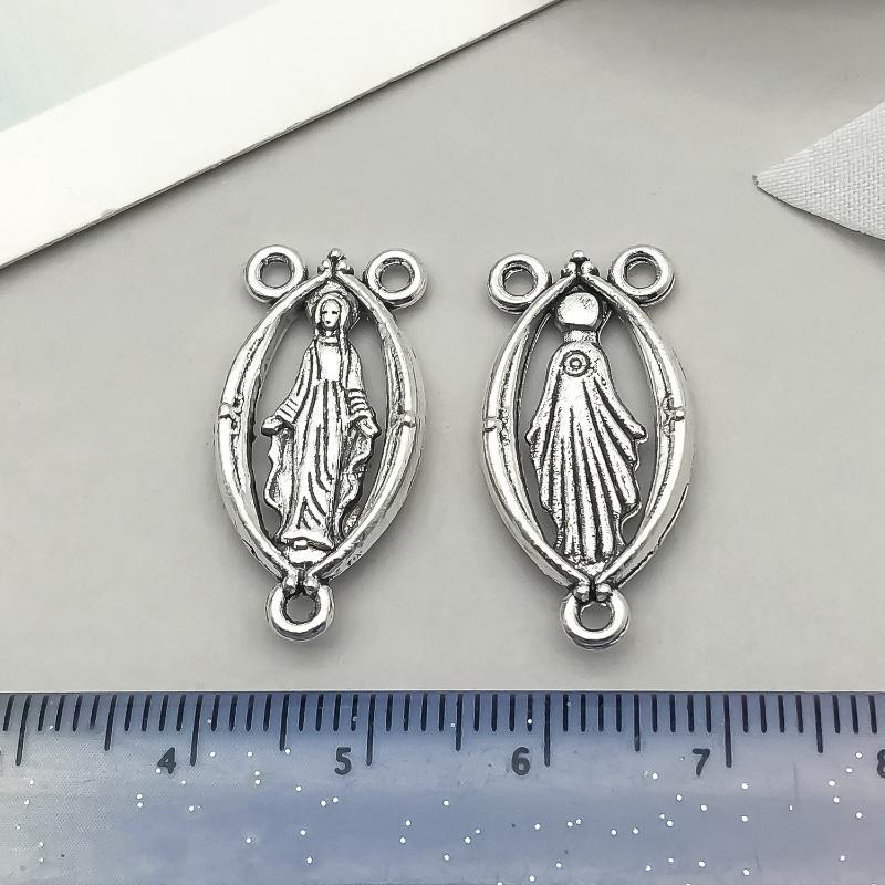 32Pcs Antique Silvery Mary Spacer Bead Charms Alloy Metal Retro Pendants For Diy Jewelry Making Accessories