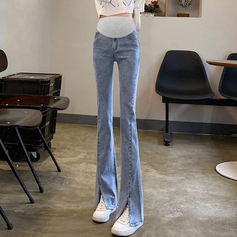 High-Waisted Maternity Flare Jeans for Spring/Autumn – Slimming Retro Style Denim Pants M светло-синий