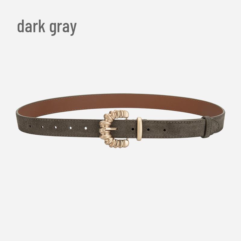 

Женский ремень из матовой замши: Универсальный с джинсами и платьями, декоративная пряжка-пика. 110cm