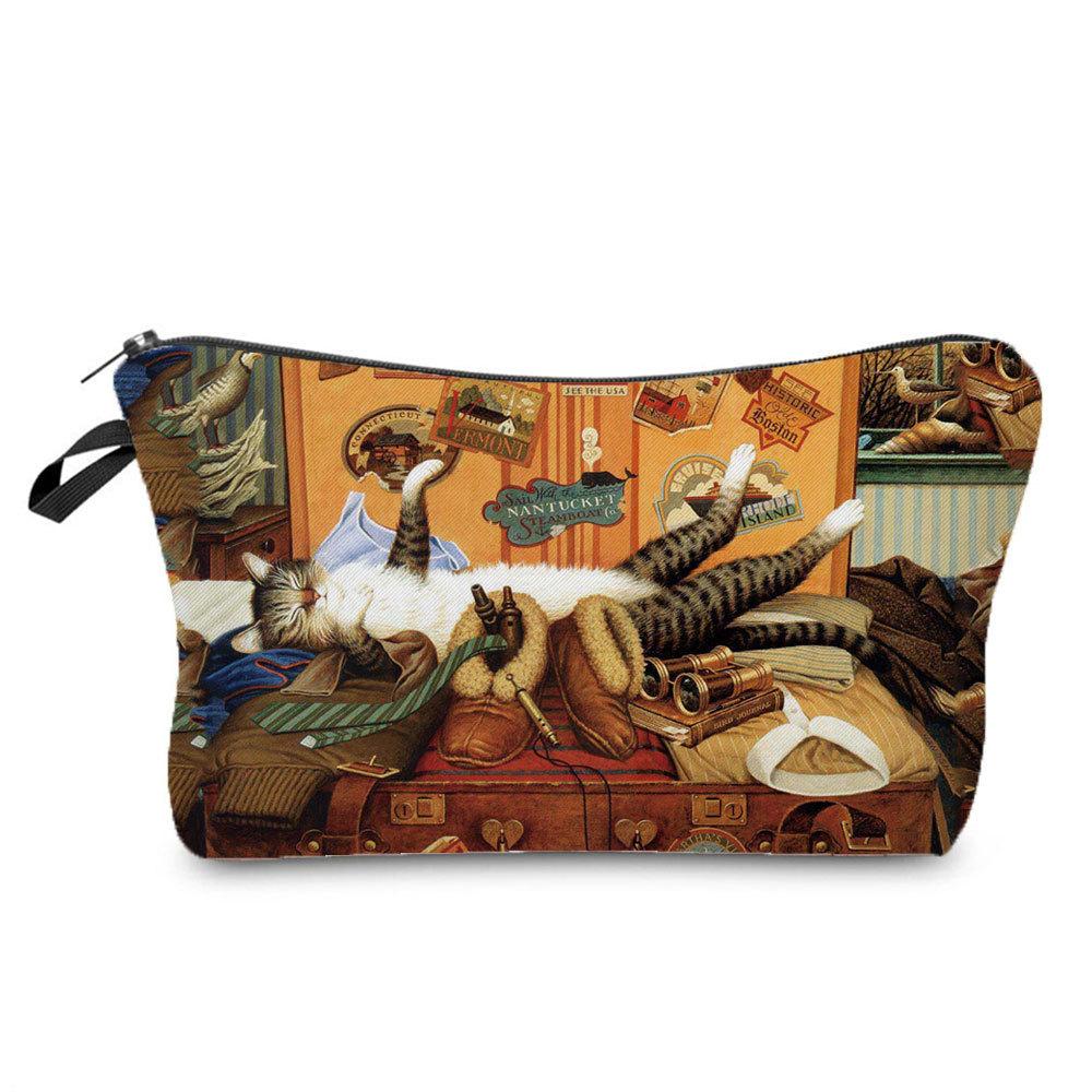 Kvinnor Diverse Kattryck Kosmetikaväska Toalettartiklar Organisera Reseförvaringsfodral 6404