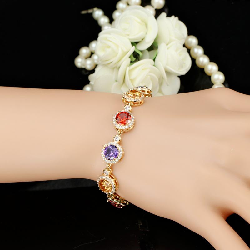 Sweet Jewelry Aaa Grade Handmade Micro-Inlaid Zircon Bracelet Environmentally Friendly Copper Electroplated Real Gold Jewelry