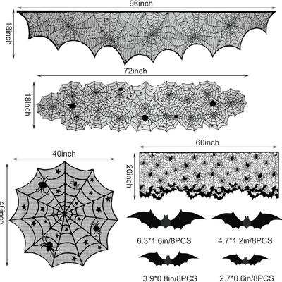 New Halloween Bat Table Runner Lace Web Skeleton Skull Tablecloth Black Fireplace Mantel Scarf Event Party Decoration Supplies