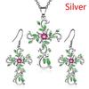 Flower Cross Pendant Necklace Earrings Jewelry Set for Women Gifts
