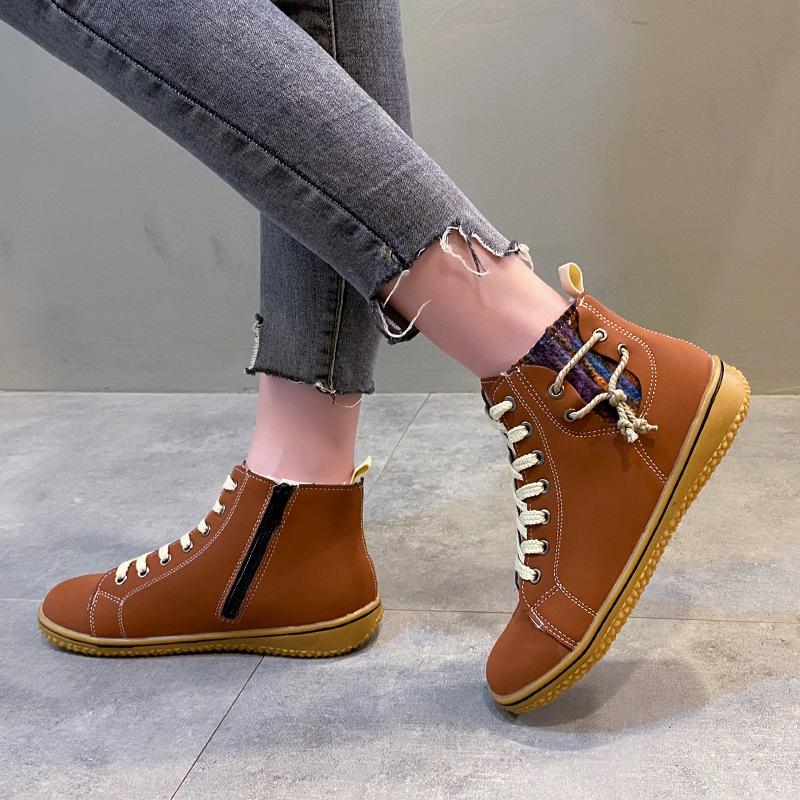 Winter New Snow Boots Women's Flat Heels Martin Boots Lace-up Zipper Cotton Short Boots Women's Cotton Shoes