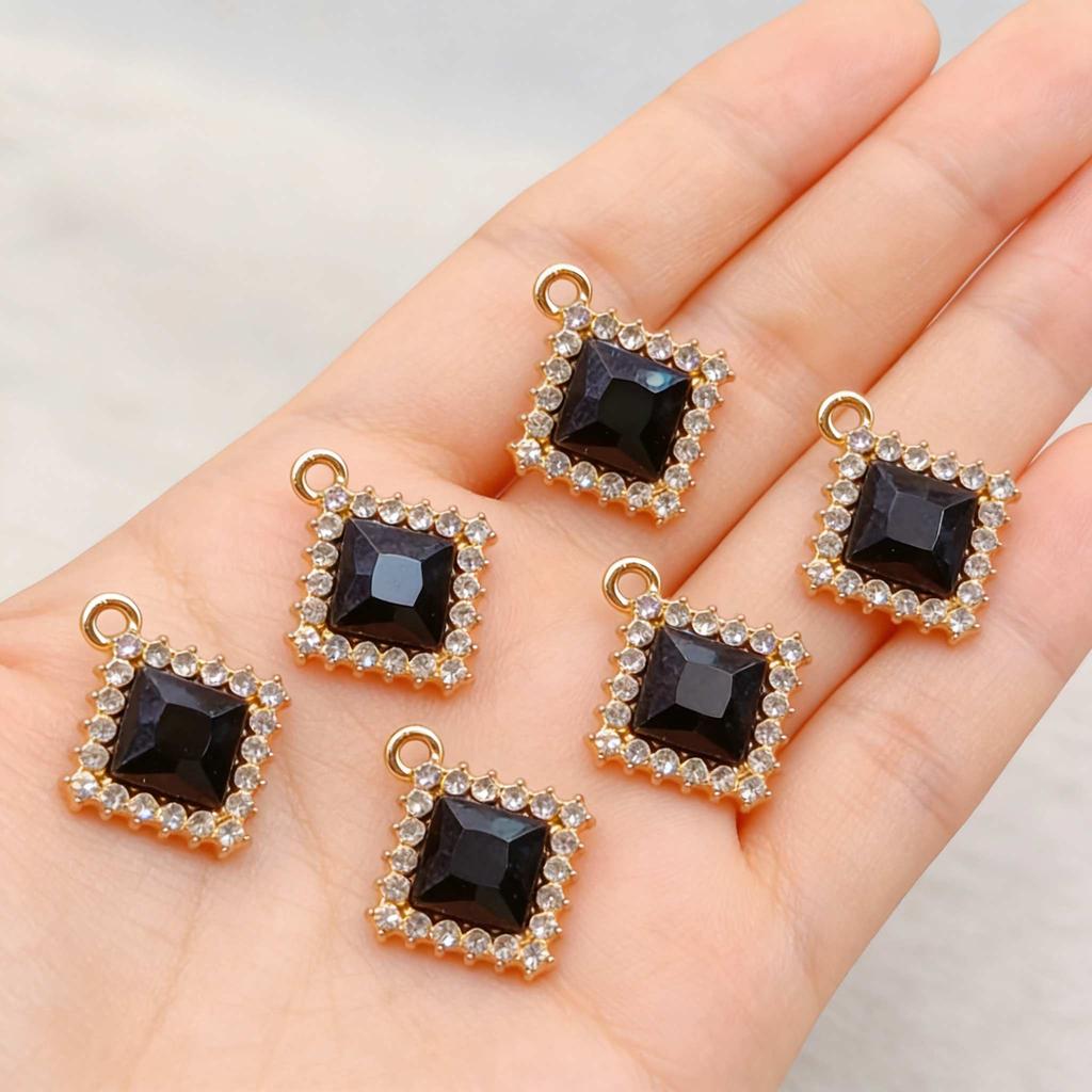 6pcs Rhinestone Alloy Pendants Square Charms For Jewelry Making Handmade Necklace Earrings DIY accessories