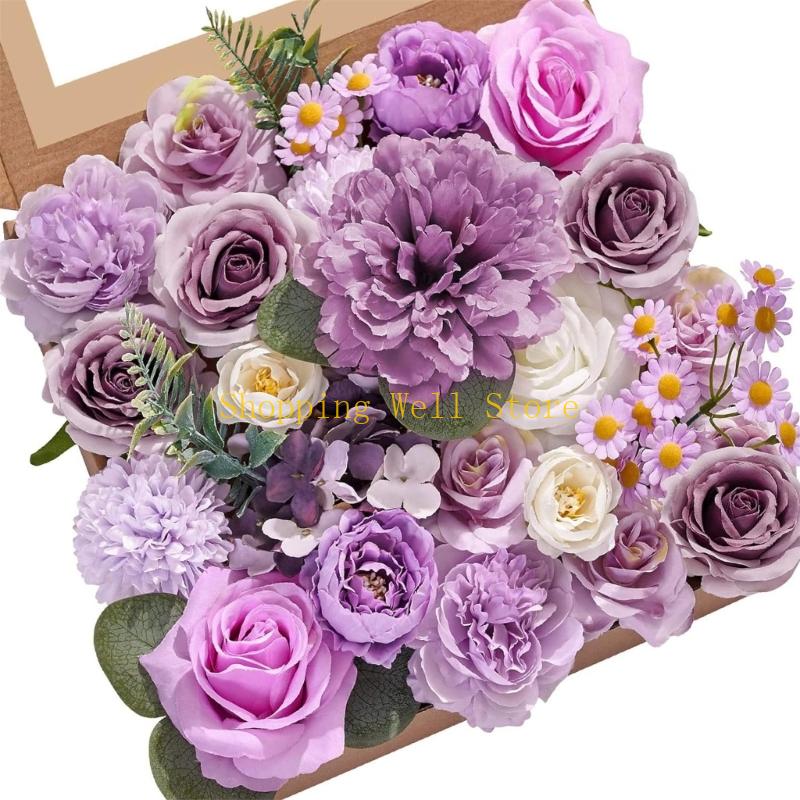 KX4B Color Silk Floral Arrangement Gift Box Hollow Stems Fabric Flowers for Wall