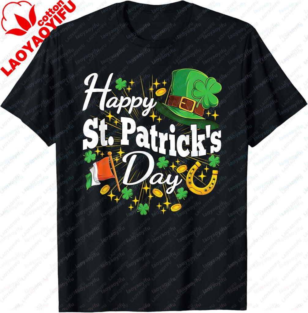Happy St Patricks Day Shamrock Graphic Tee Breathable Cotton Short Sleeve Unisex TShirt for St Patricks Day