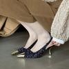 Fashion Luxury Designer Thin High Heels Women Sexy Metal Pointed Toe Heeled Sandals Summer Elegant Slingback Pumps Party Dress Shoes