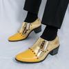 Gold Luxury Men's Dress Shoes British Pointed Toe High Heel Shoes Men Formal Shoes Rivet Designer Genuine Leather Shoes For Men
