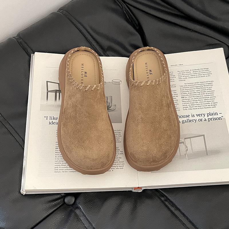 Simple and comfortable retro thick-soled bag head drag women 2025 autumn new fashion casual shoes bag head slippers