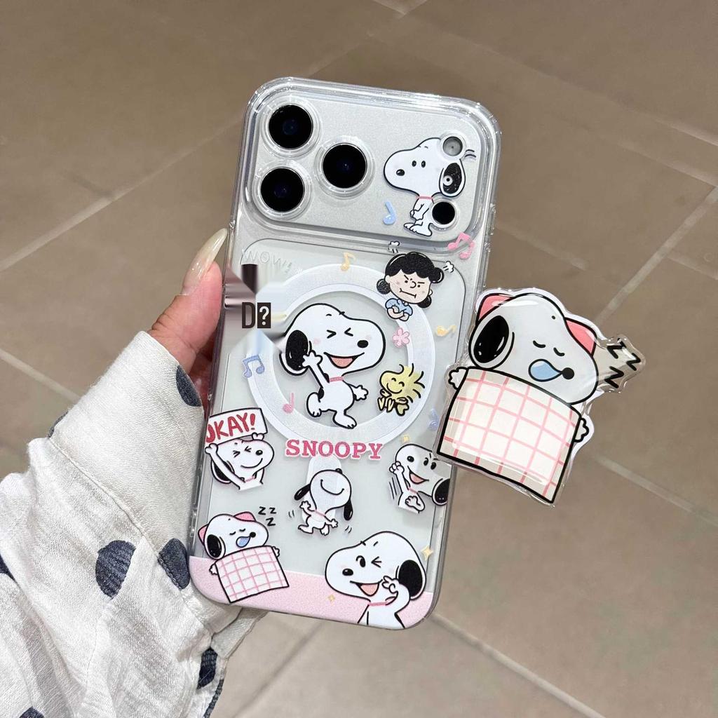 Snoopy Magnetic Phone Holder for iPhone 17 Pro Max Case, Cartoon Transparent Design for Apple 16 Pro