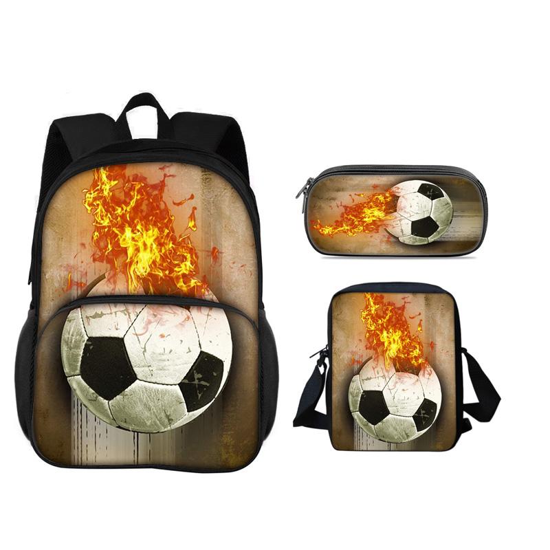 Soccer New Round Front Bag Backpack Pencil Case Shoulder Bag 3Pcs Set the Best Companion for Male and Female Students In School