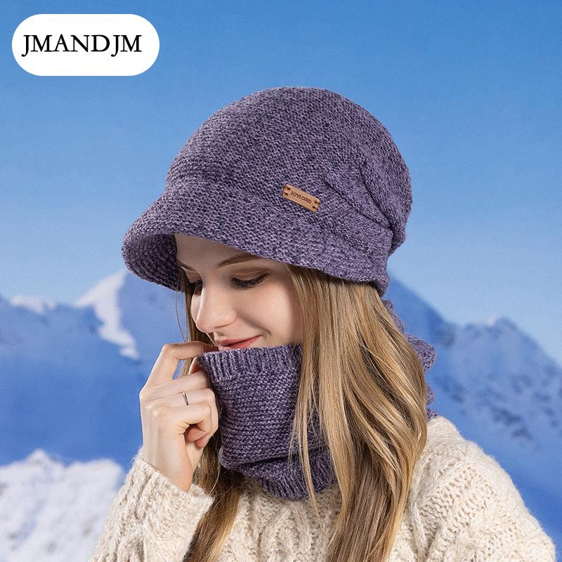 Zimowy kapelusz, zestaw szalika, aksamitny, wiatroodporny i ciepły kapelusz dzianinowy, kapelusz damski z rondem, ochrona uszu, wełniany kapelusz.