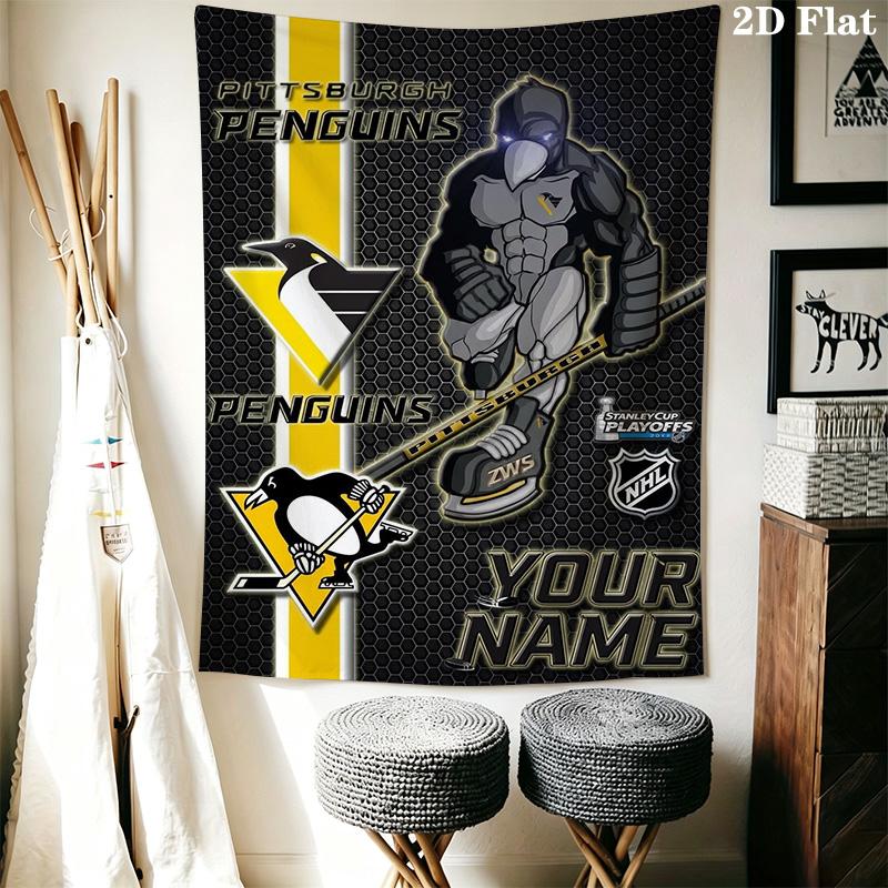 Name Custom Pittsburgh Penguins Wall Tapestry Aesthetic Wall Hanging Printed Fabric Blanket Decorative Tapestries for Bedroom Living Room Home Decor