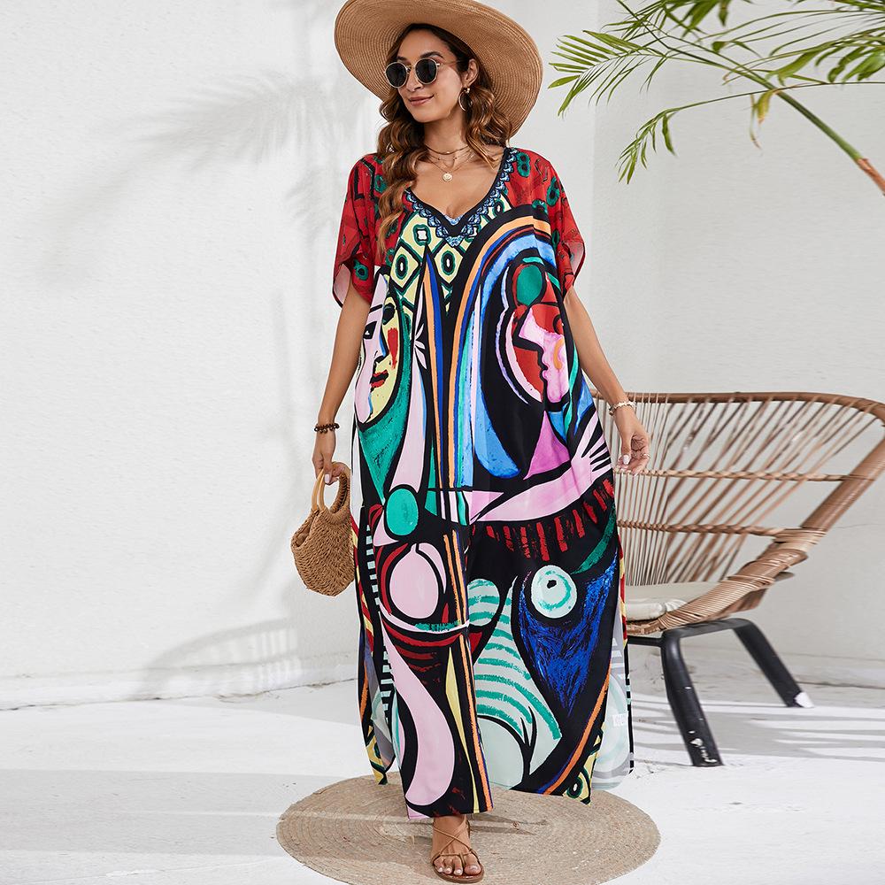 44-Farben Europäischer & Amerikanischer Druck Strandüberwurfkleid - Urlaubs-Bikini Sonnenschutz Oberbekleidung
