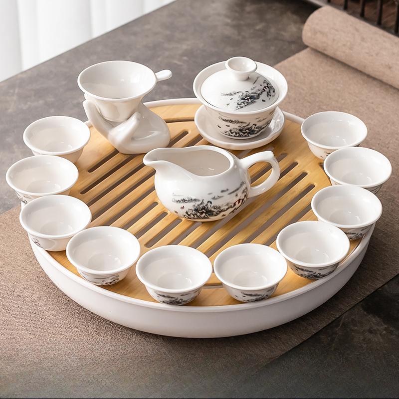 Kung Fu Tea Set Home Simple Living Room Set of Ceramic Covered Bowl Tea Cup Tray Water Storage Tea Tray Diamine Plate