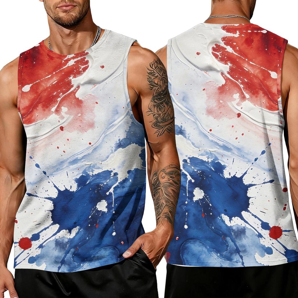 Ärmelloses Herren-Tanktop mit Print, atmungsaktive Sportweste, lockere Passform, Sommer-Sportshirt für Outdoor-Aktivitäten