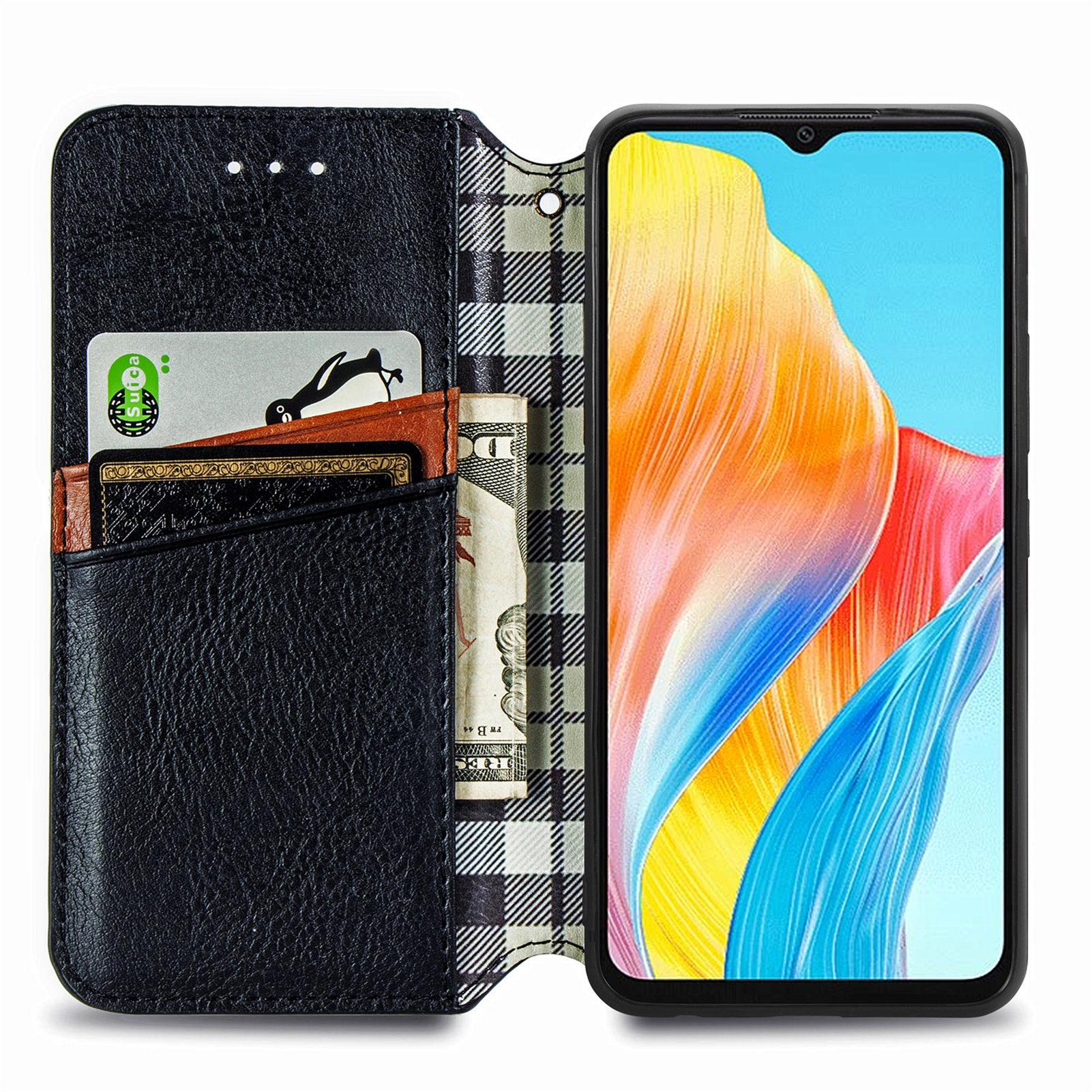 

For Oppo A38 4G/A18 4G PU Leather Case Rhombus Imprint Wallet Stand Phone Cover Red