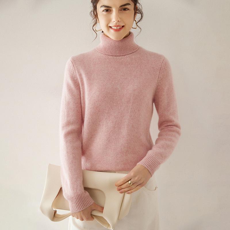 2024 Autumn/Winter Women's High Neck Cashmere Knit Sweater: Warm, Thick Base Layer with Long Sleeves