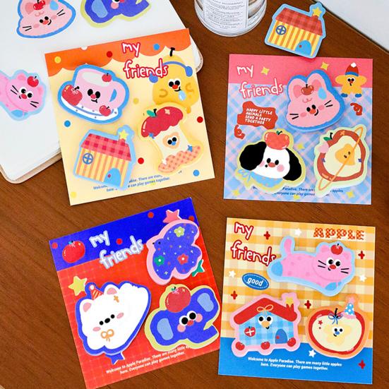 Lot de 4 Carnets Adhésifs Animaux Mignons Dessin Animé Multi-Formes pour Étudiants Journaling Rappels Forte Adhésion Fournitures de Bureau École