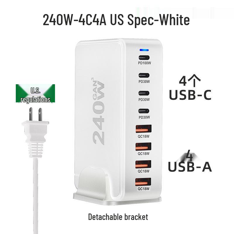 240W GaN PD Multi-Port Charger for Phones and Laptops - High Power Desktop Charging Station