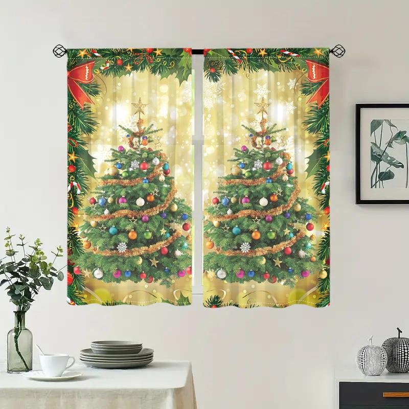 2 pieces, Christmas tree curtains -30% blackout - suitable for living room, bedroom, kitchen, home decoration