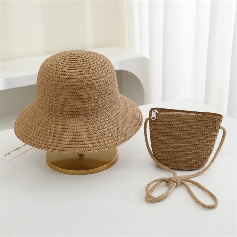 Summer Solid Color Straw Bag Shoulder Messenger Round Bag Children Versatile Outing Beach Bag Light Board DIY Round Weaving