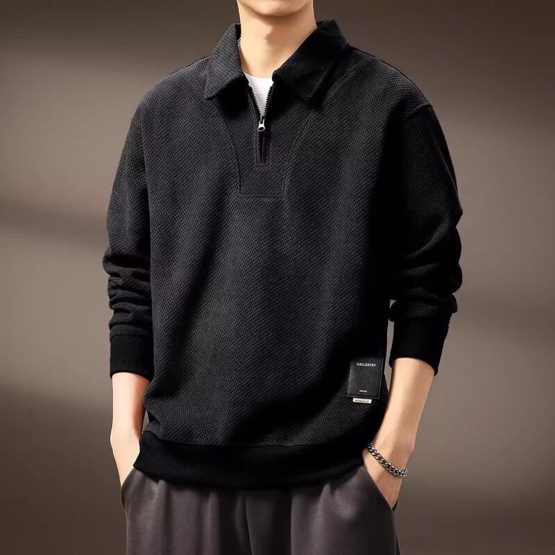 Men s Chenille Half-Zip Stand Collar Polo Sweatshirt 4XL