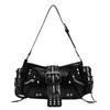 Harujio Y2K Hobo Bag, Women's Mini Shoulder Bag, Gothic Studded Mini Shoulder Bag, Small, Horizontal, Korean Style, Black, Stylish, Cute, Popular