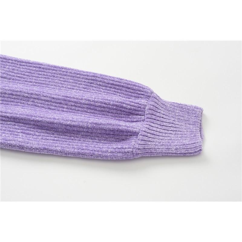 Casual Womens Sweater Autumn Winter Pullover Crew Neck Solid Color Loose Bulb Sleeve Chenille Knit Top