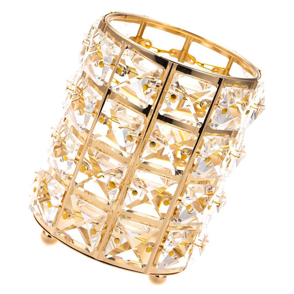 Tasybox Make-up-Pinselhalter Aus Kristall & Metall – Stylischer Organizer Für Pinsel, Stifte & Mehr In Gold (9,5x12 Cm)