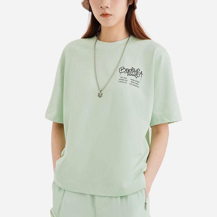 Li Ning SS22 Badfive Smiley Graffiti Letter Print Round Neck Short Sleeve T-Shirt Women T-Shirts Water-Wave-Green AHSS408-2