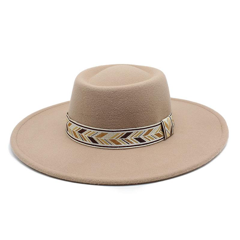 Retro Simple Solid Color Wool 9.5Cm Brim Men'S And Women'S Warm Outdoor Oval Ring Top Hat
