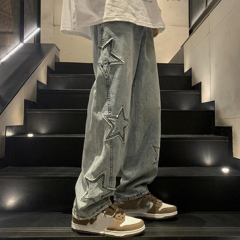 Pantaloni Denim Casual Trendy a Gamba Dritta Autunno e Inverno Larghi Hip-hop Giovani Street Jeans Pantaloni a Gamba Larga Pantaloni Y2k da Uomo