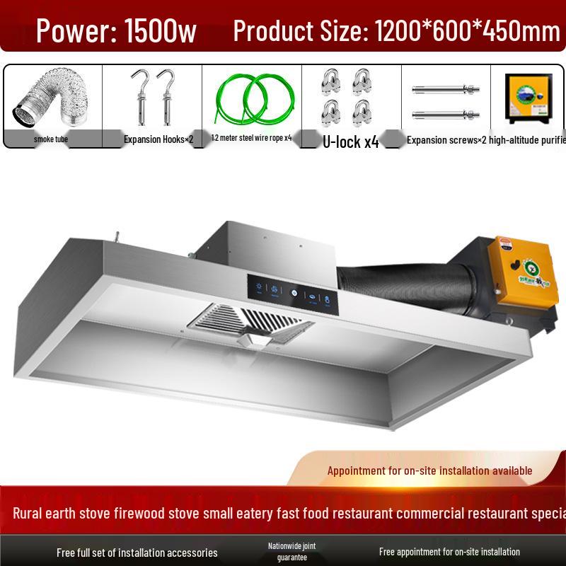 Commercial High-Suction Stainless Steel Range Hood for Restaurants with Wood-Fired Stove Purification