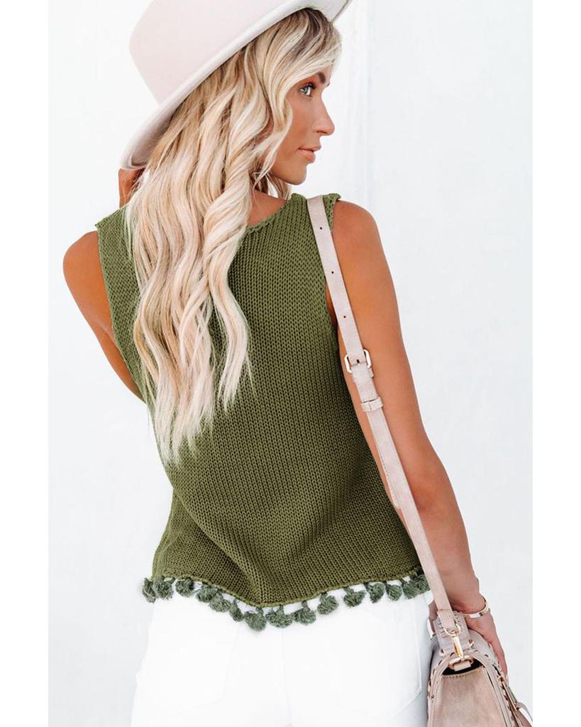 Azura Exchange Maiou Tricotat Croșetat cu Ciucuri cu Ajur