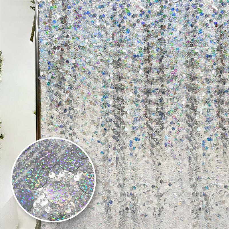 5+18mm Sequin Mesh Lace Fabric for Sewing High Quality Wedding Party Dress Clothing Patchwork DIY Apparel Sewing Supplies