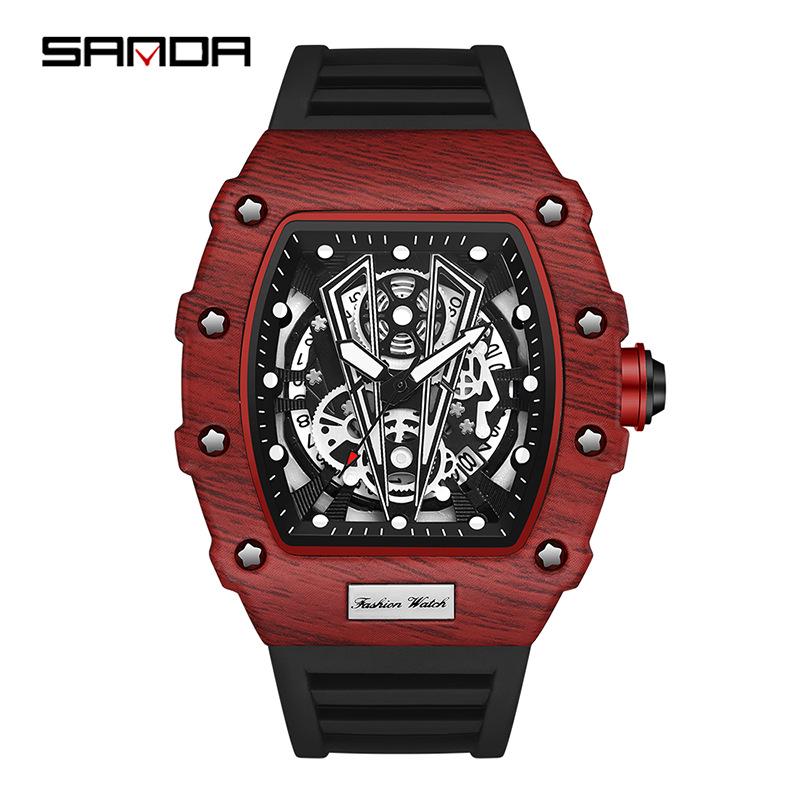 Sanda Creative Wine Barrel Quartz Watch: Luminous, Waterproof, Fashionable Men s Wristwatch with Calendar