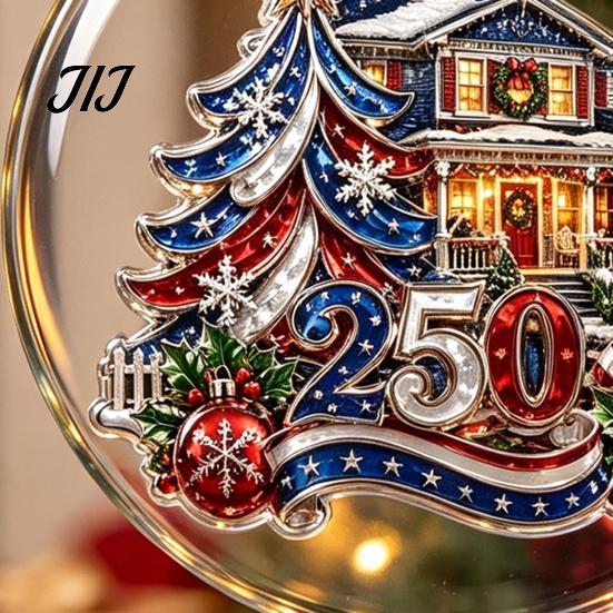 Office Christmas Holiday Decor 250th Anniversary Acrylic Hanging Ornament, Double Side Printed Festive Indoor Outdoor Seasonal Ornament for