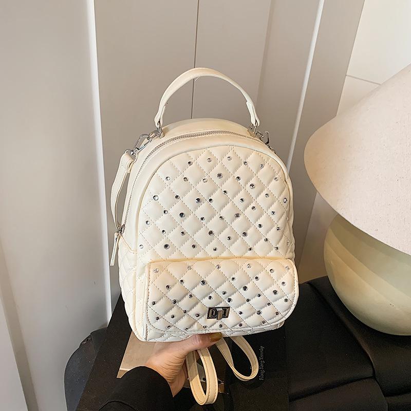 Rhombus diamond backpack bag women's new fashionable versatile small backpack shoulder travel bag