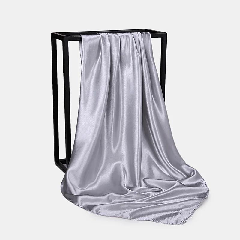 90Cm Solid Colors Neckerchief Hijab Scarf For Women Silk Satin Headband Hair Scarves Female Square Shawls Head Scarfs For Ladies