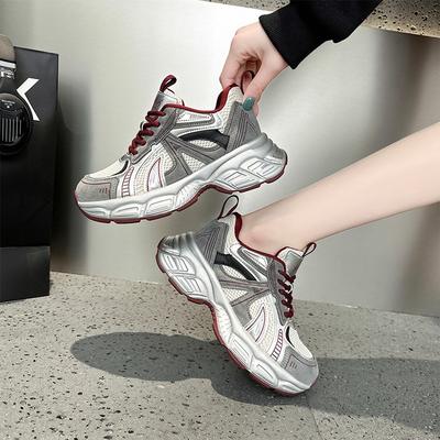 Leder Dad-Schuhe Damen Frühling neue dicksohlige rutschfeste lässige Sportschuhe trendige Farbabstimmung Schnürschuhe Studentenschuhe Damen