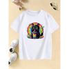 Summer and Spring Casual Top Cartoon Cat Drinking Juice Rainbow Design T-Shirt for Boys and Girls