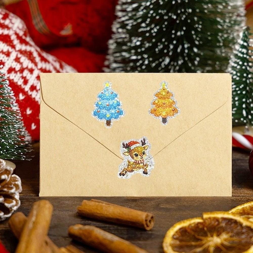 500 Sheets/roll Laser Self-Adhesive Christmas Stickers Roll-Pack Sealing Stickers Holiday
