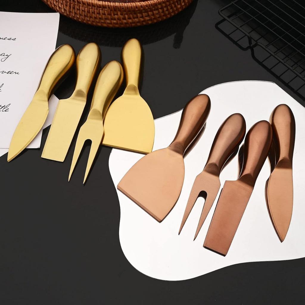 6pcs Matte Stainless Steel Cheese Knife Forks Set for Slicing Cutting Spreading Mini Butter Knives Dishwasher Safe