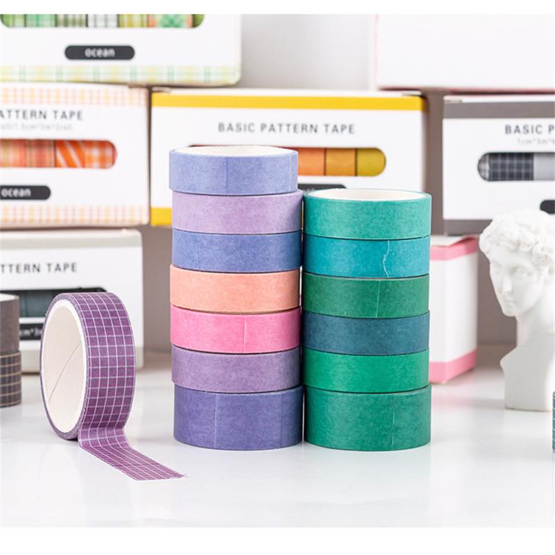 Ensemble de 8 Rouleaux de Ruban Coloré Rétro Grille Couleur Unie Multi-usage Bricolage Arts Artisanat Décoration Pour Journal